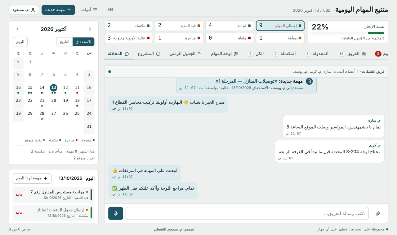 محادثة الفريق داخل البرنامج
